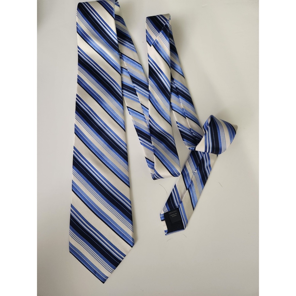 Express Men's Silk Blue White Striped Necktie Tie